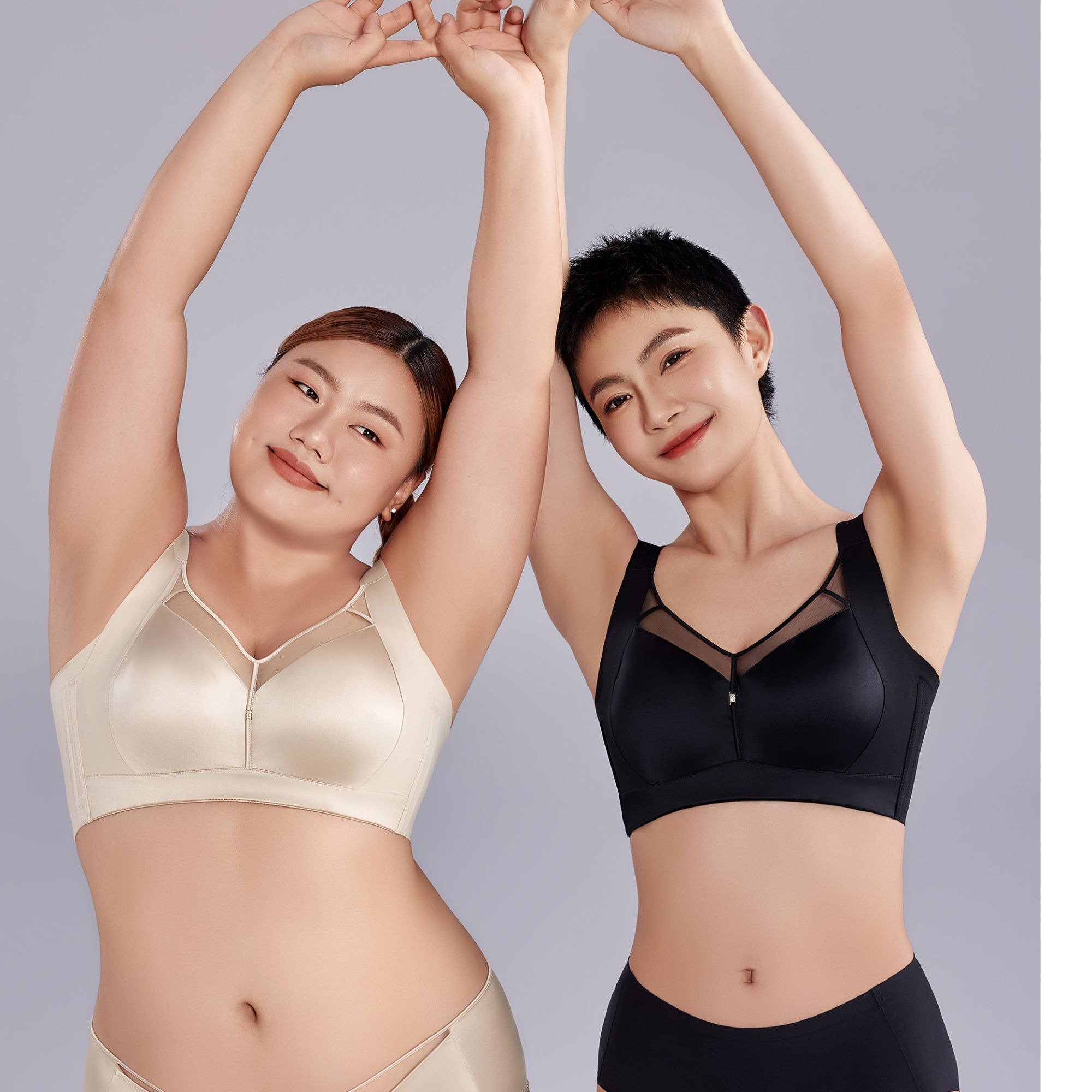 大胸显小DE光面无痕侧收副乳防下垂透气舒适