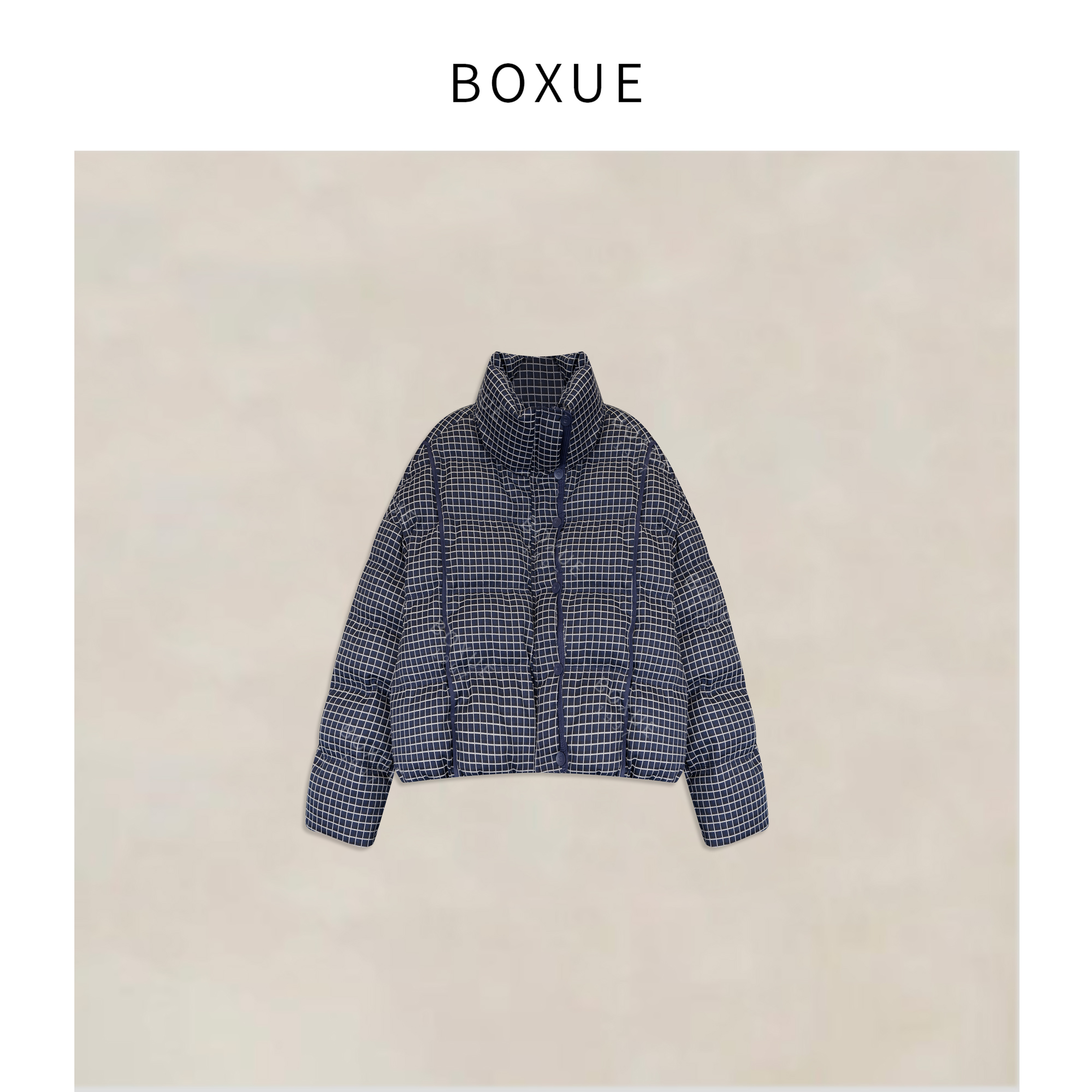 BOXUE“辉映”2025秋冬格纹90白鸭绒羽绒服外套#251007YR5492