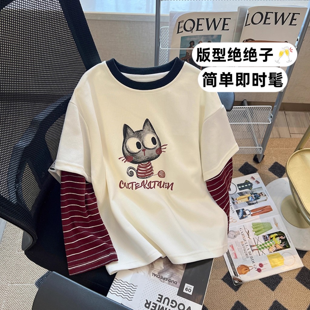 女童长袖t恤2025新款早秋洋气儿童女孩薄款秋装中大童超好看上衣