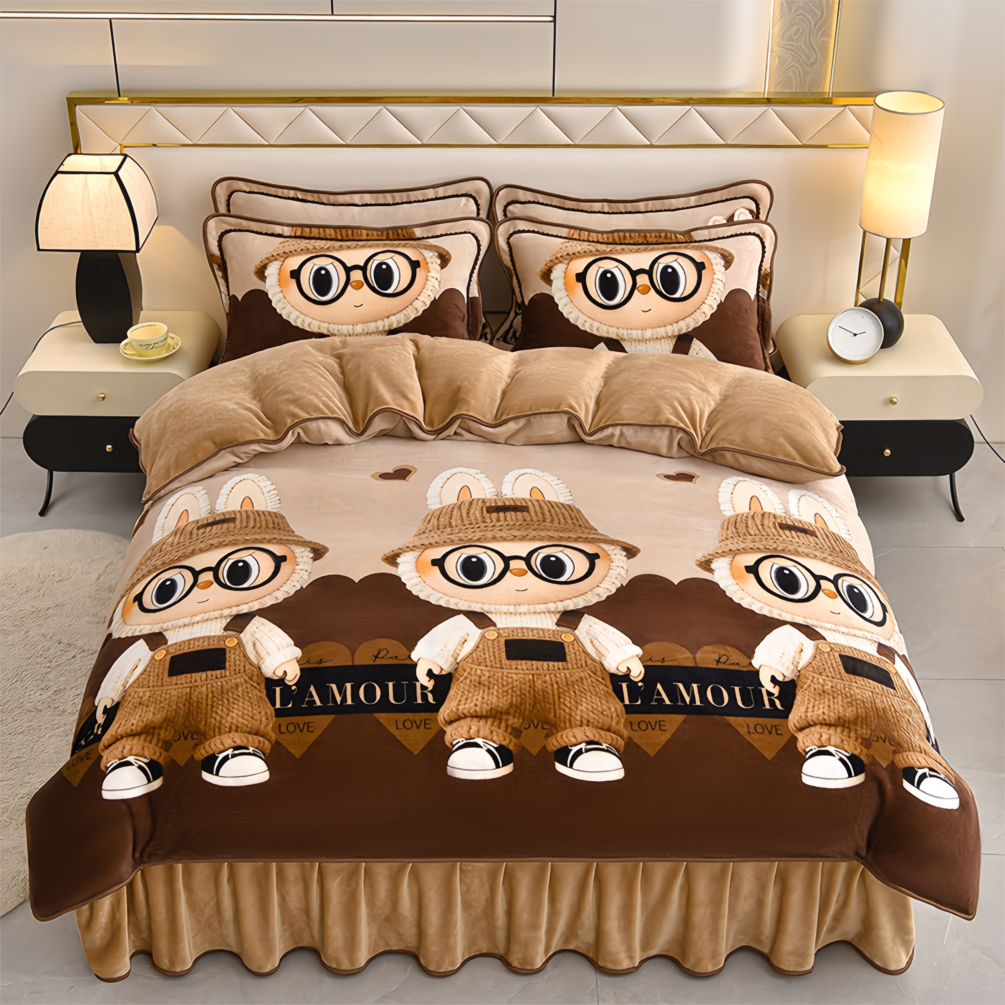 冬季加绒牛奶绒四件套加厚保暖不掉毛不掉色被罩防静电被套