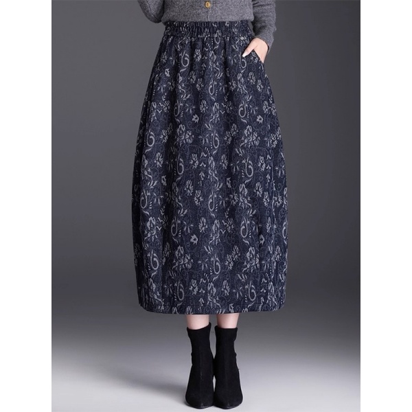 拉夏贝尔复古提花半身裙女2025秋冬新款高腰显瘦中长款气质花苞裙