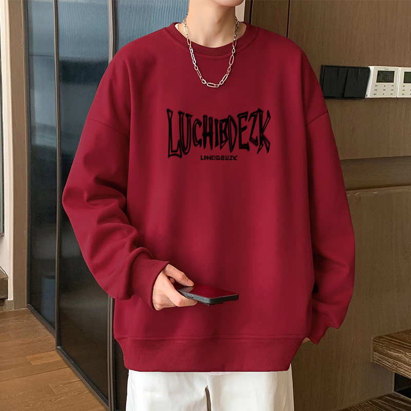 特大码300斤美式潮牌小众字母圆领卫衣男女秋冬宽松显瘦重磅上衣