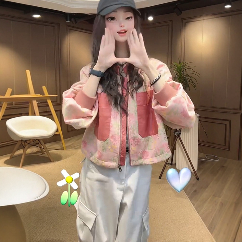 2025年洋气甜美时尚潮流设计感卡通图案拼色宽松百搭休闲外套女款
