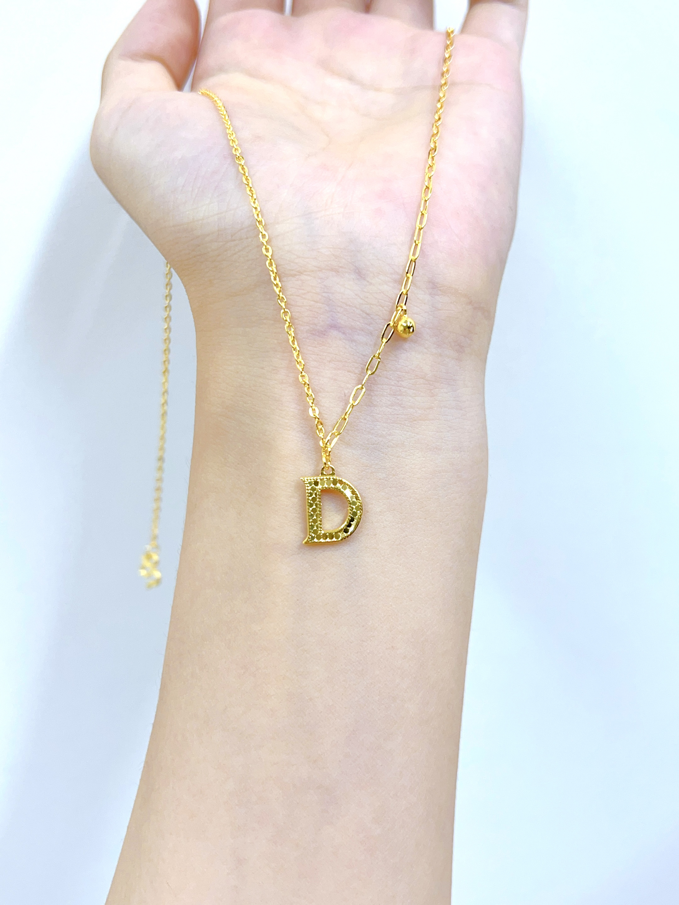 坠链均足银 足银项链D字龙鳞金色百搭时尚简约气质美拉德配饰
