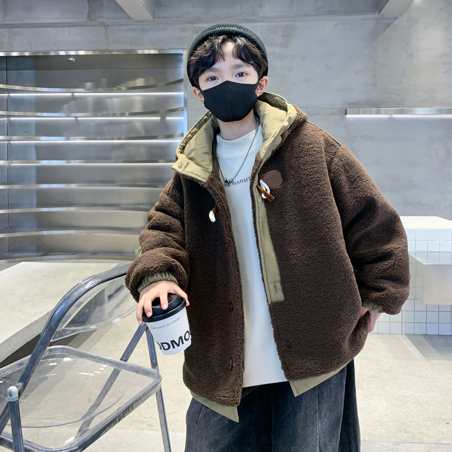 儿童装男童冬季夹棉加厚外套2025新款中大童秋冬款男孩冬装毛毛衣