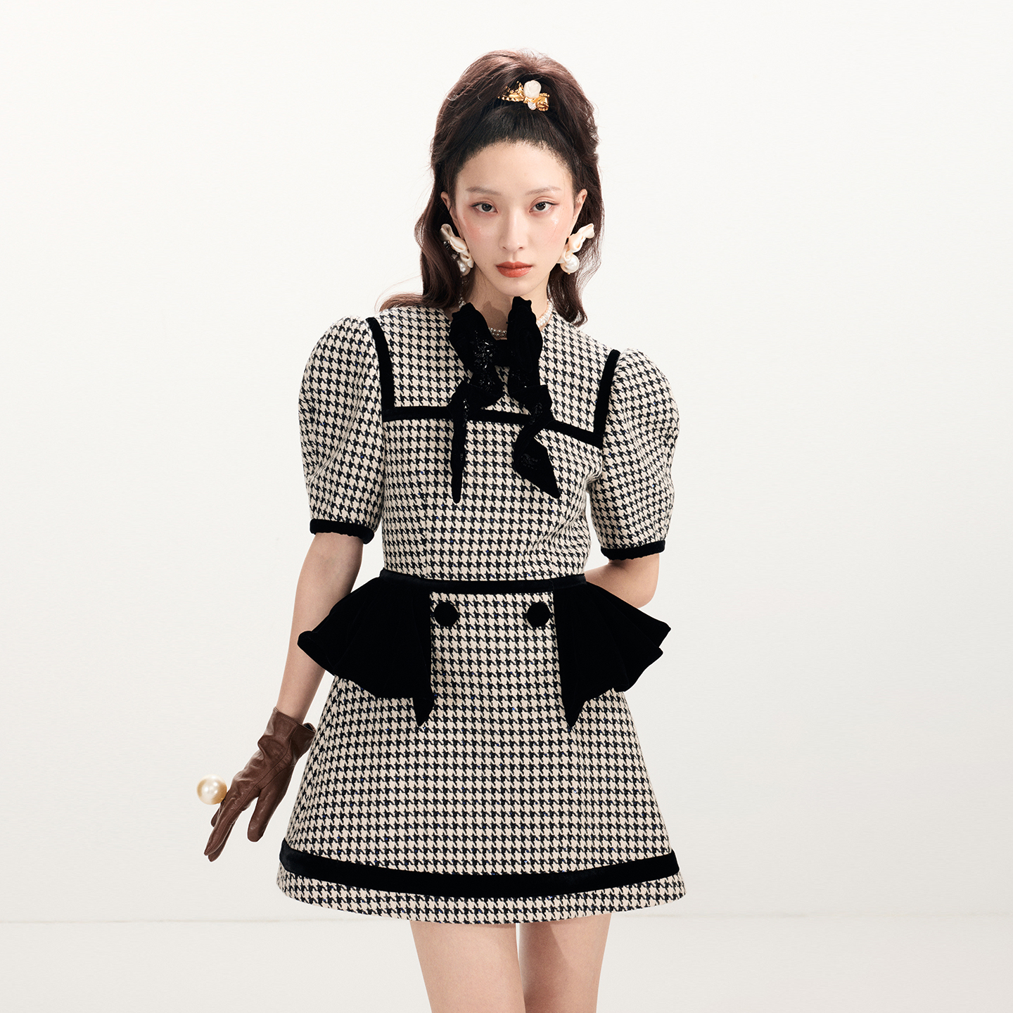 【baby 崔呈媛同款】lefame拉飞姆2026春季新品千鸟格连衣裙