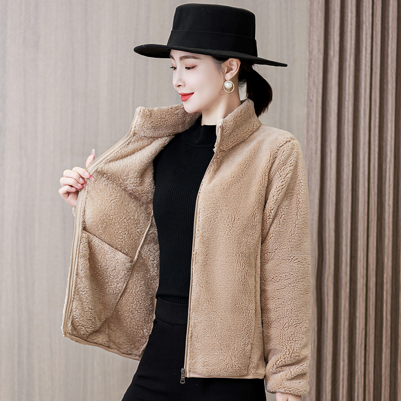 双面珊瑚绒外套女短款加厚保暖抓绒衣秋冬新款爆款摇粒绒加绒上衣