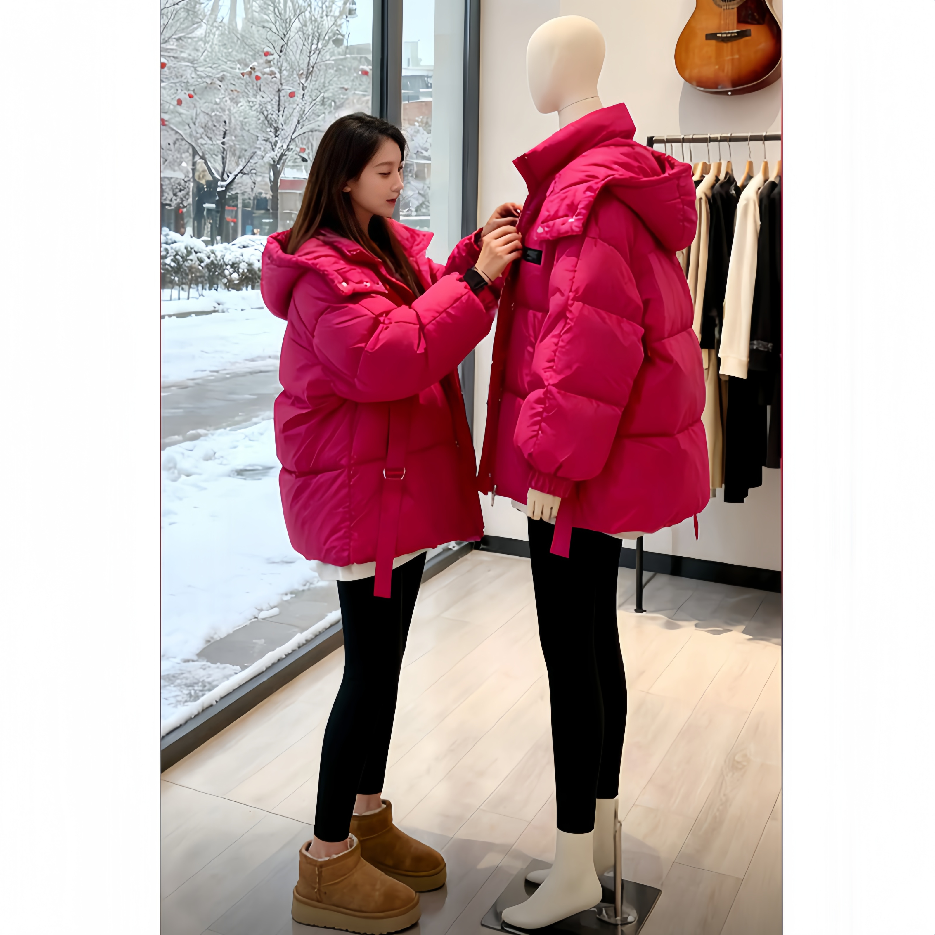 SHALLDOER 【暖冬红韵】宽松棉服外套女士冬季韩版气质亮色保暖棉衣