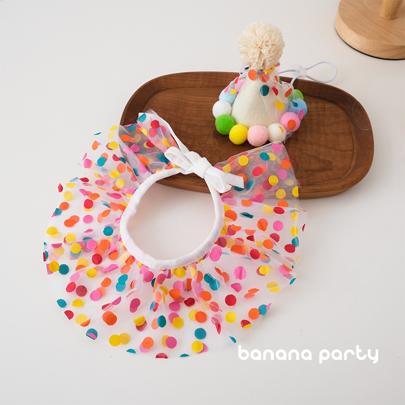 宠物彩色波点短纱围兜毛毡帽猫咪狗狗节日生日庆祝派对拍照道具