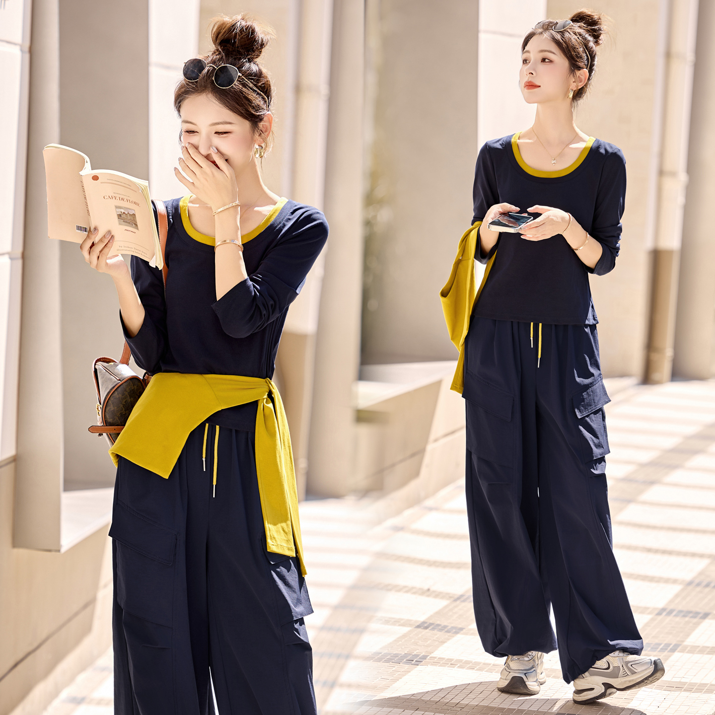 休闲时尚针织披肩套装女2025春秋新款设计感气质工装阔腿裤两件套