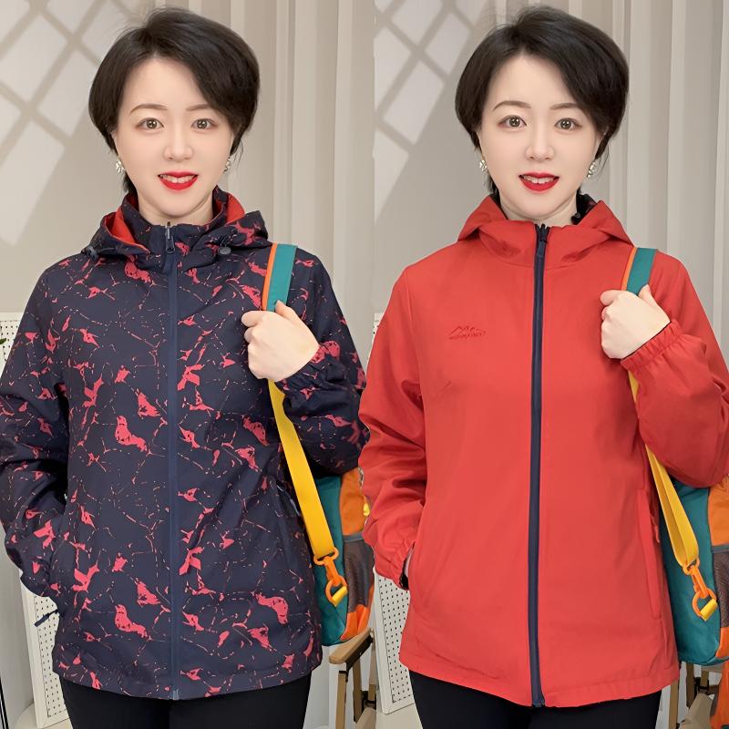 户外两面穿冲锋衣女装防风透气登山外套新款妈妈装时尚运动上衣服