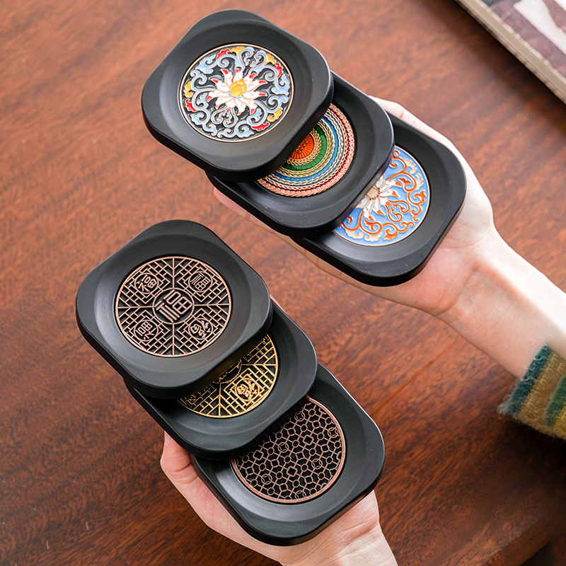 中式茶杯垫防烫茶杯托珐琅彩隔热垫家用茶道杯垫高档功夫茶具配件