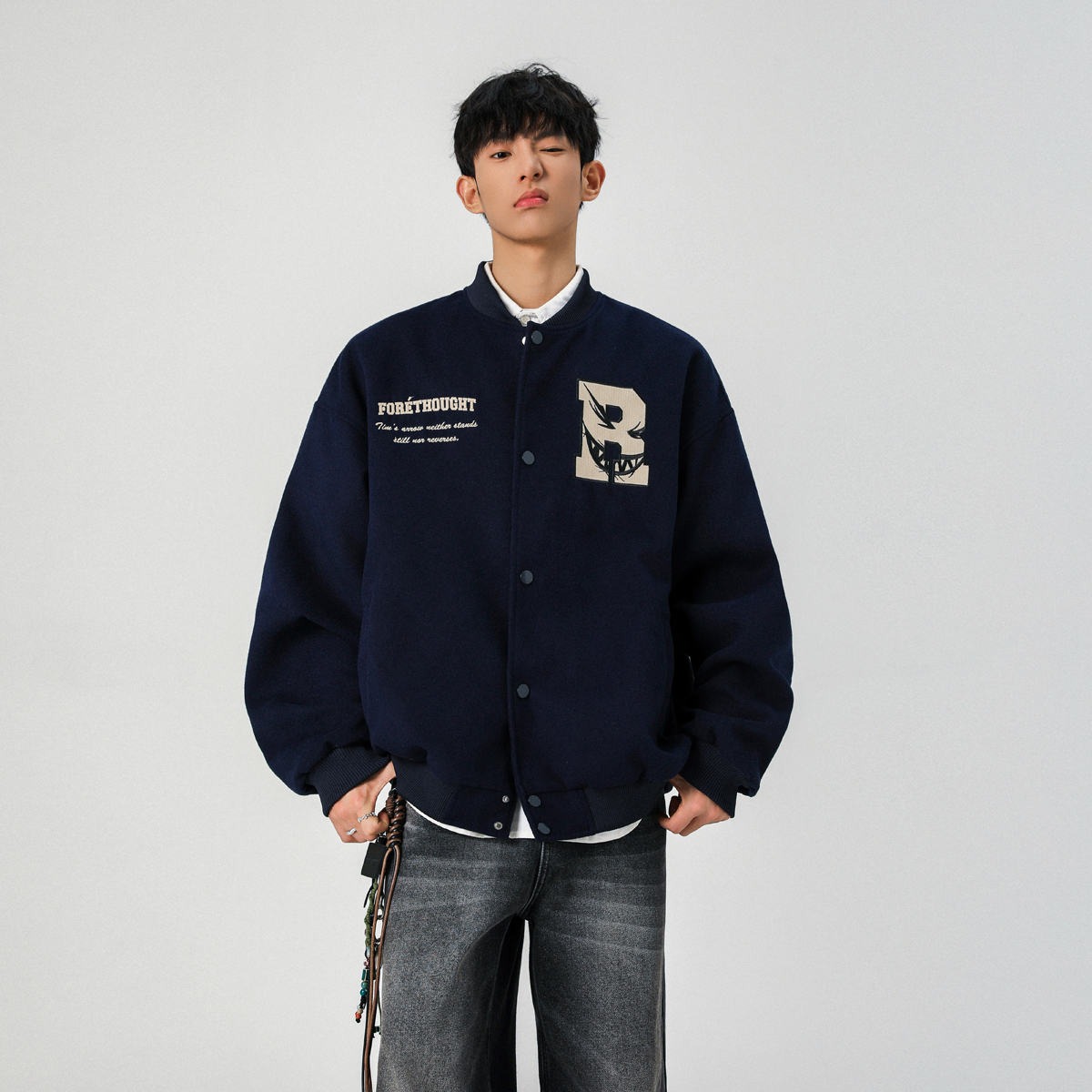 美式高街字母印花棒球服刺绣秋季百搭刺绣撞色夹克复古潮流青少年