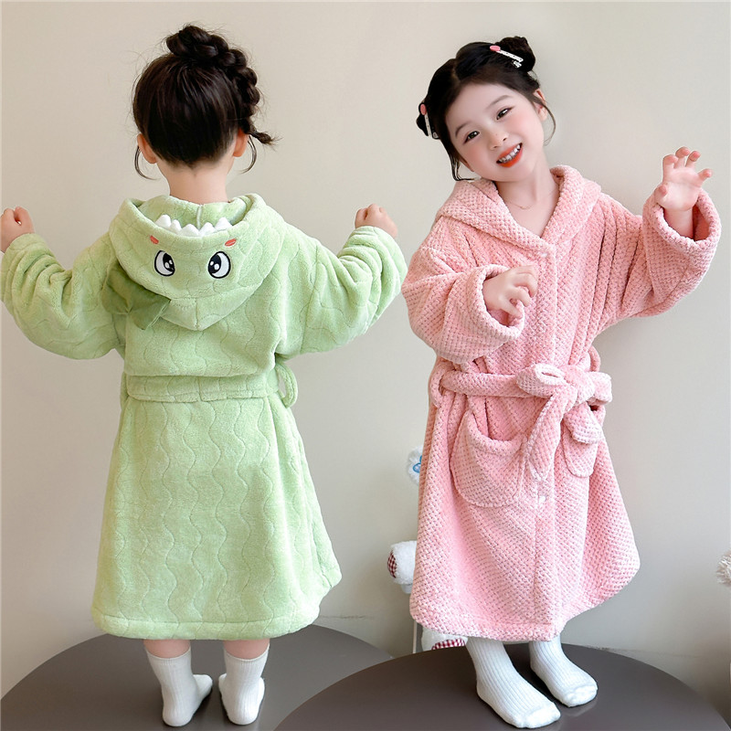 儿童速干浴袍秋冬季睡袍法兰绒小童宝宝珊瑚绒小女孩保暖洗澡浴巾