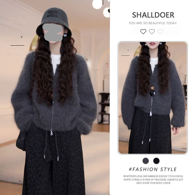 2026秋新款时髦气质简约纯色拉链针织开衫宽松显瘦百搭上衣女