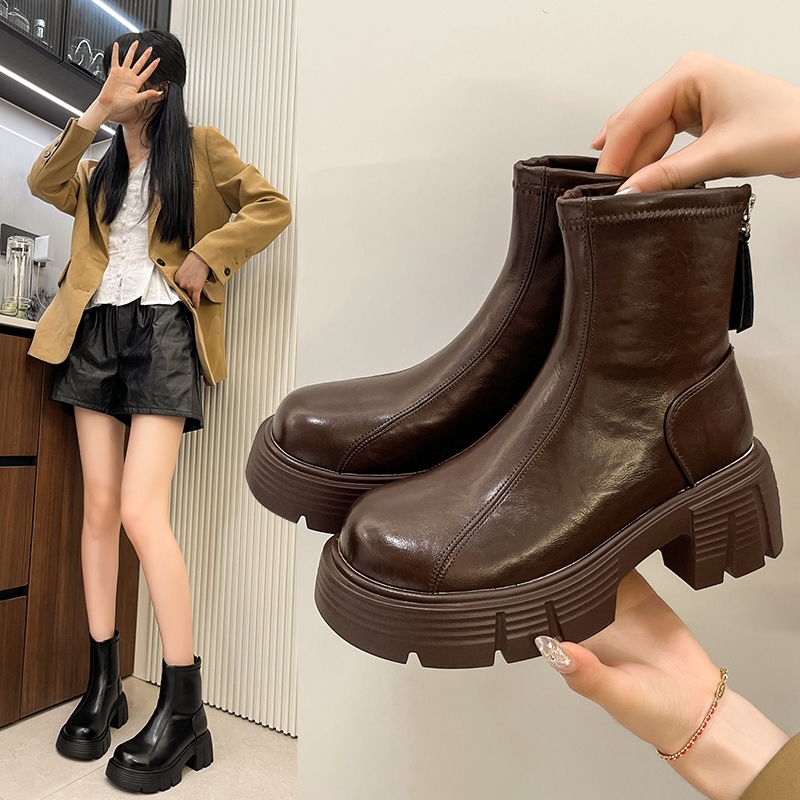 厚底增高马丁靴女2025秋冬新款百搭复古英伦风小个子粗跟短靴子女