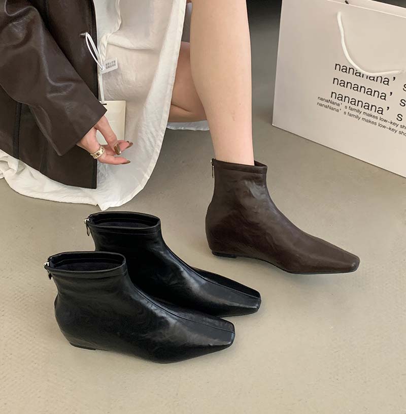 【陳妮可】首尔博主靴~3cm内增高短筒方头瘦瘦靴短靴女骑士靴切尔西