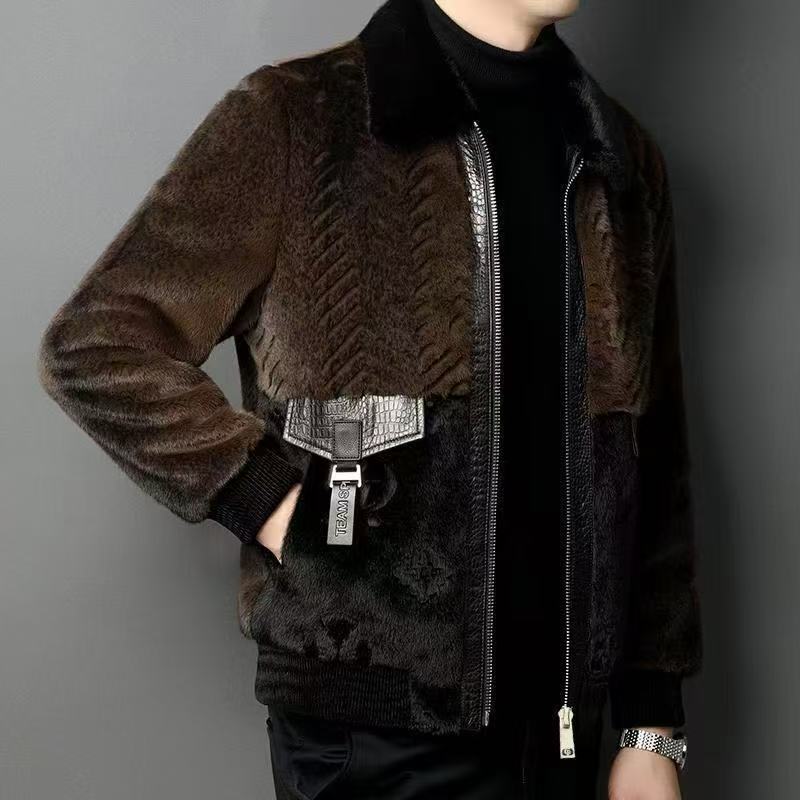 人造皮草 冬季仿貂绒外套男装潮流休闲加厚保暖高端时尚大衣
