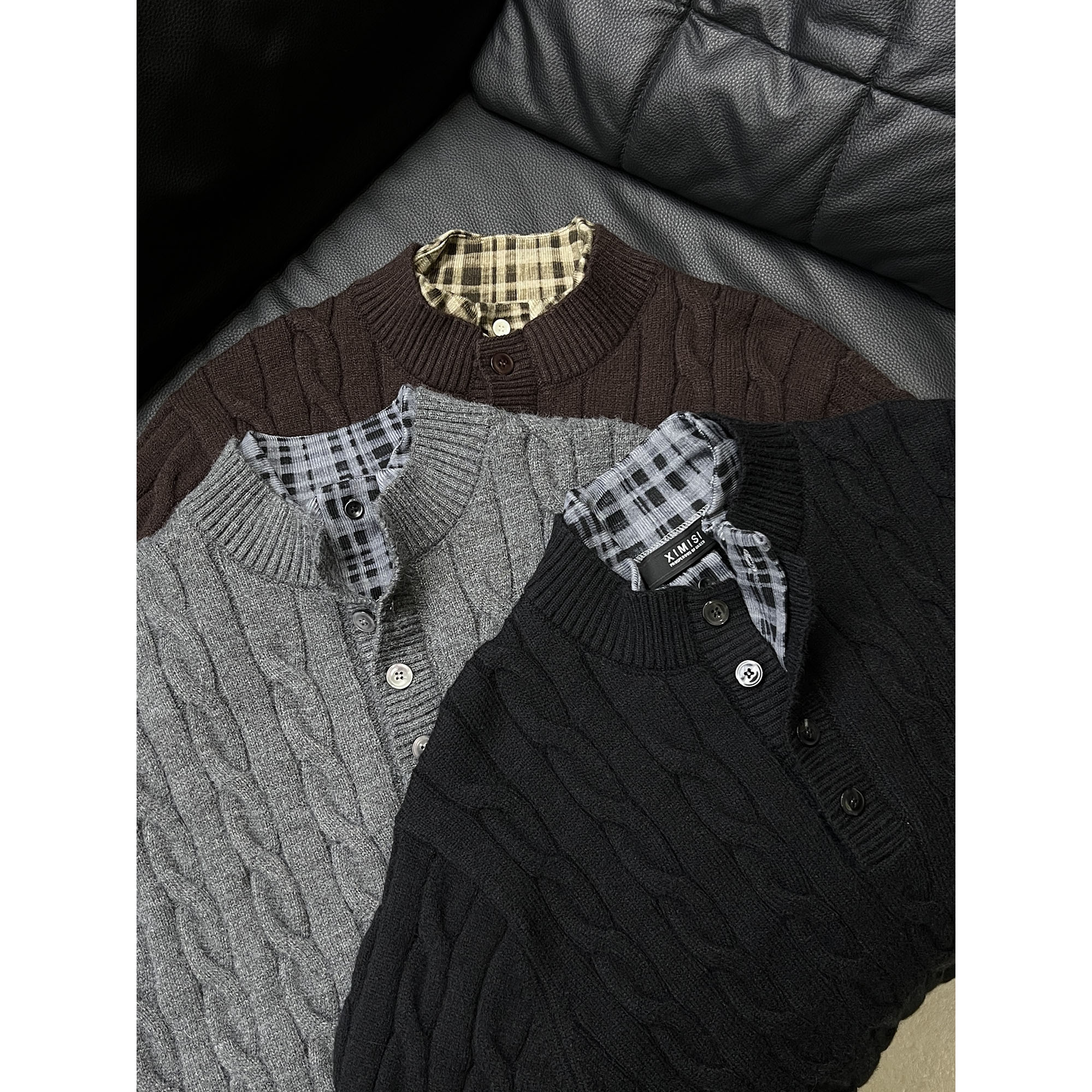 冠什么希男装】秋冬季「老钱风 假两件」重磅北极绒麻花设计针织毛衣