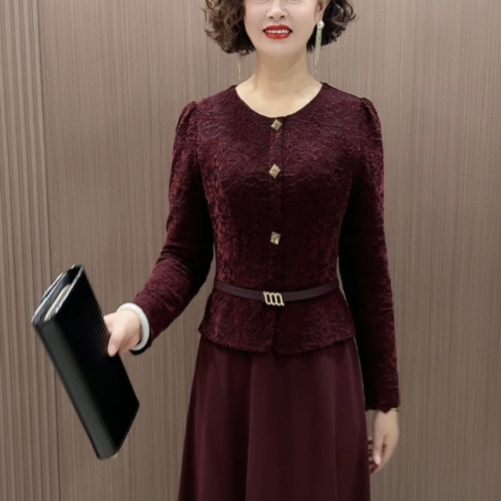 秋冬052新款假两件连衣裙（有腰带）显瘦洋气时尚气质中老年女装