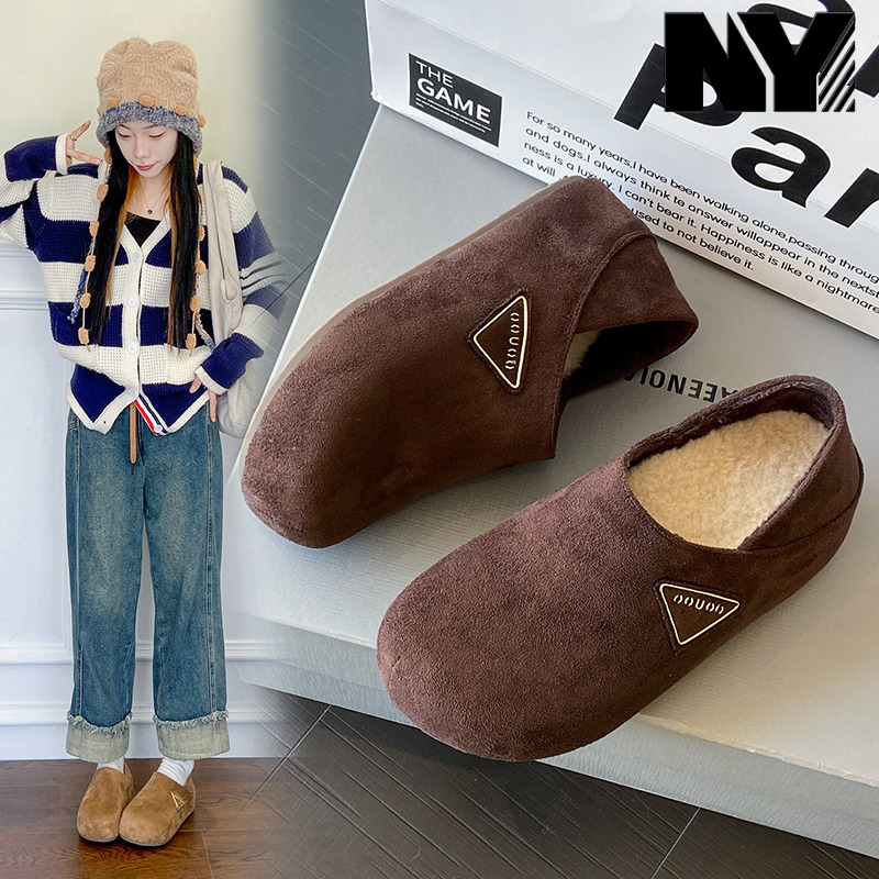 NY全包勃肯鞋女2025秋冬新款爆款一脚蹬懒人毛毛棉鞋厚底博肯女鞋