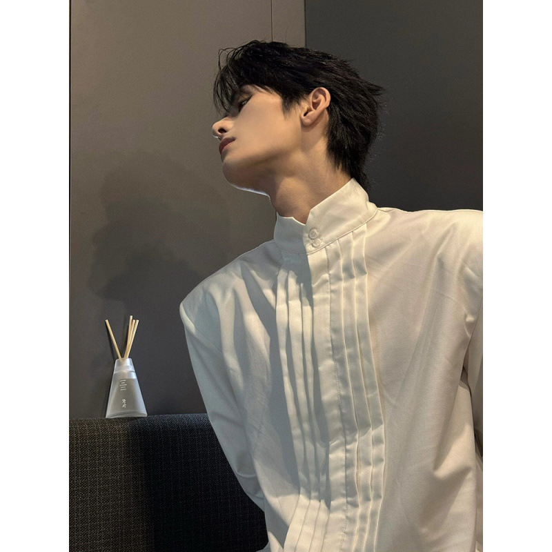 【Rich】白色衬衫高级感褶皱垫肩外套潮牌欧美街头cleanfit西装内搭