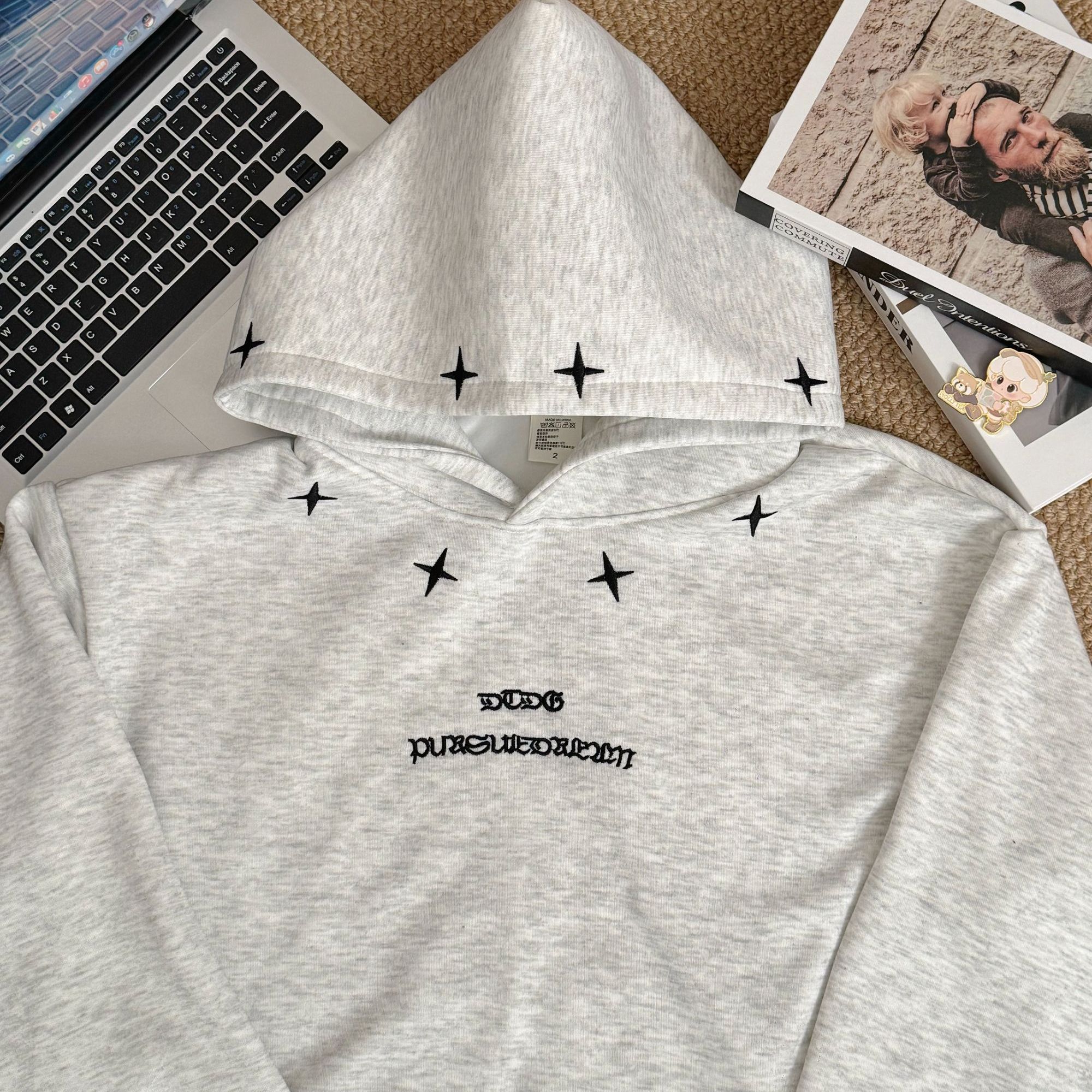 刺绣美式带帽卫衣加绒加厚潮牌休闲运动宽松型时尚潮流慵懒风套头