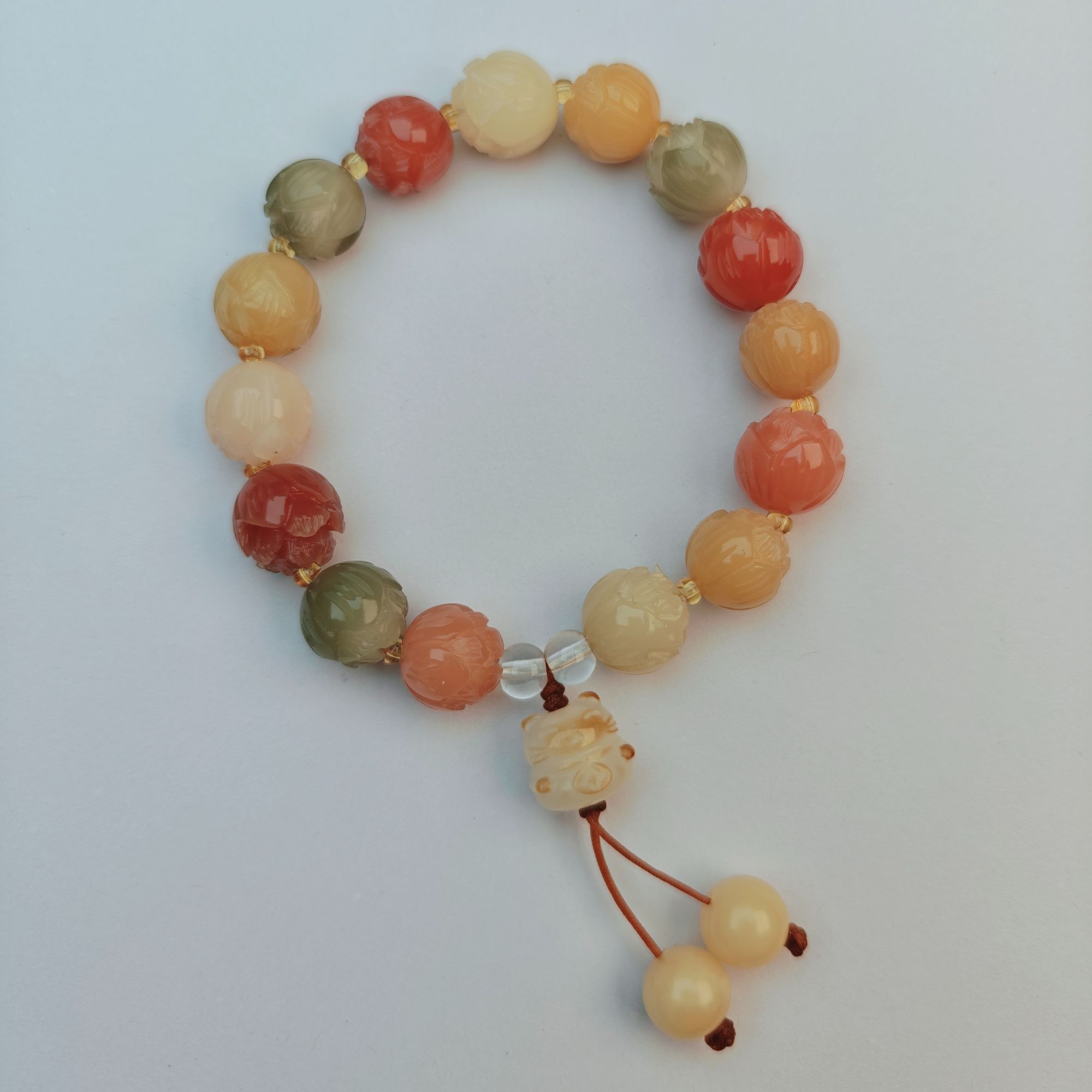 有钱花不完 菩提莲花手串多宝色菩提根精雕手作15颗单圈文玩珠串