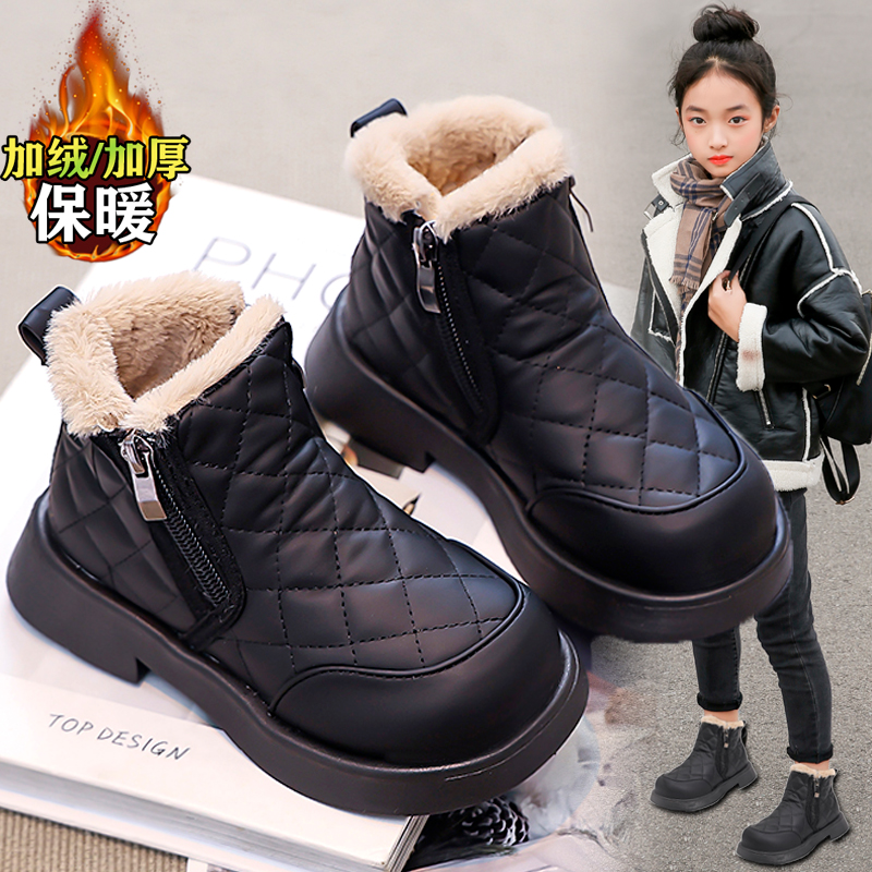 GEEPOO女童雪地靴2025新款冬季儿童大棉鞋小学生加绒保暖雪地靴