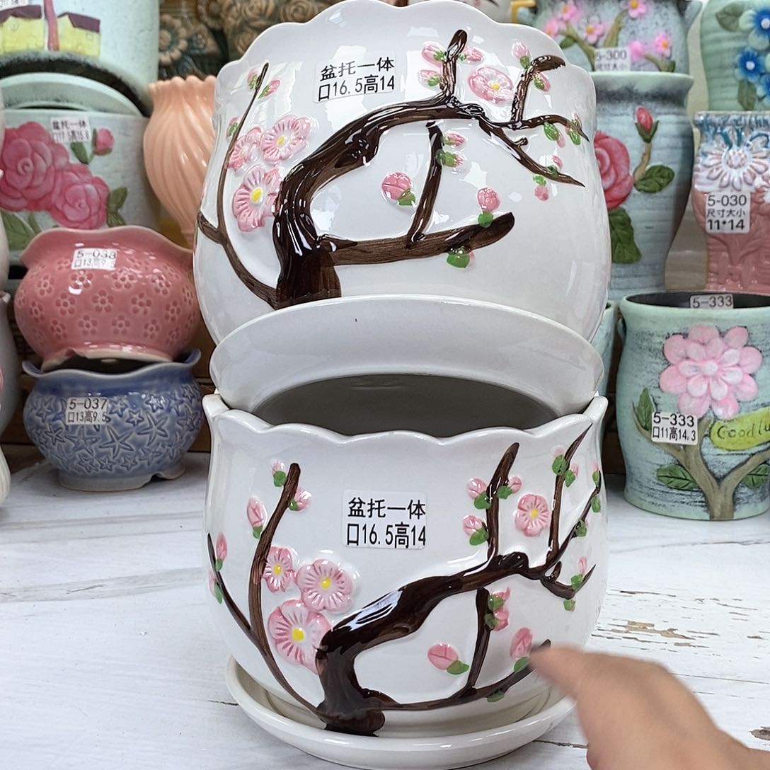 《直播间专享》陶瓷花盆两个大号桃花源记 直径16.5CM 高度14CM