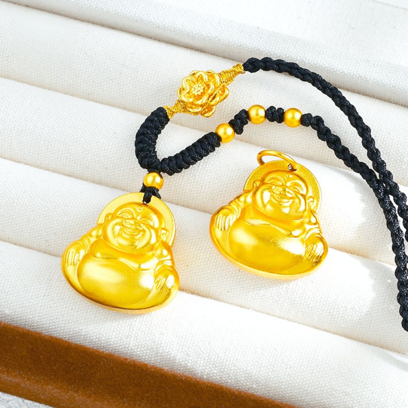 铜合金吊坠 笑脸大肚弥勒佛吊坠毛衣链金色福字项坠佛公精美佛牌