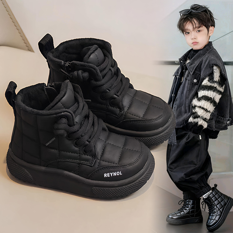 ABC儿童雪地靴男孩子棉靴加绒加厚大棉靴中大童靴子网红款冬鞋