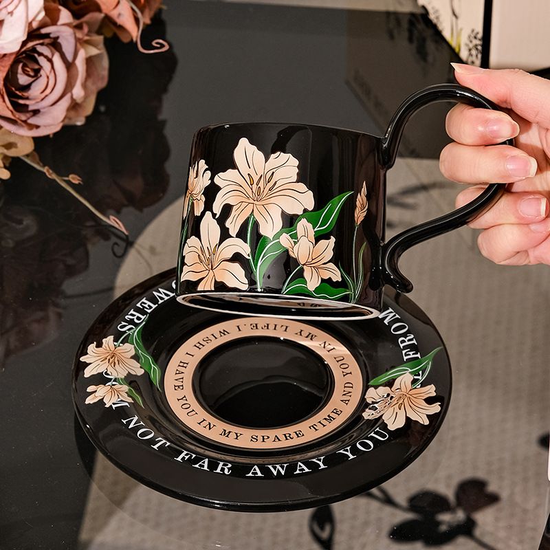 康巴赫适用高颜值咖啡杯复古风陶瓷咖啡杯碟套装一杯一碟礼盒高级