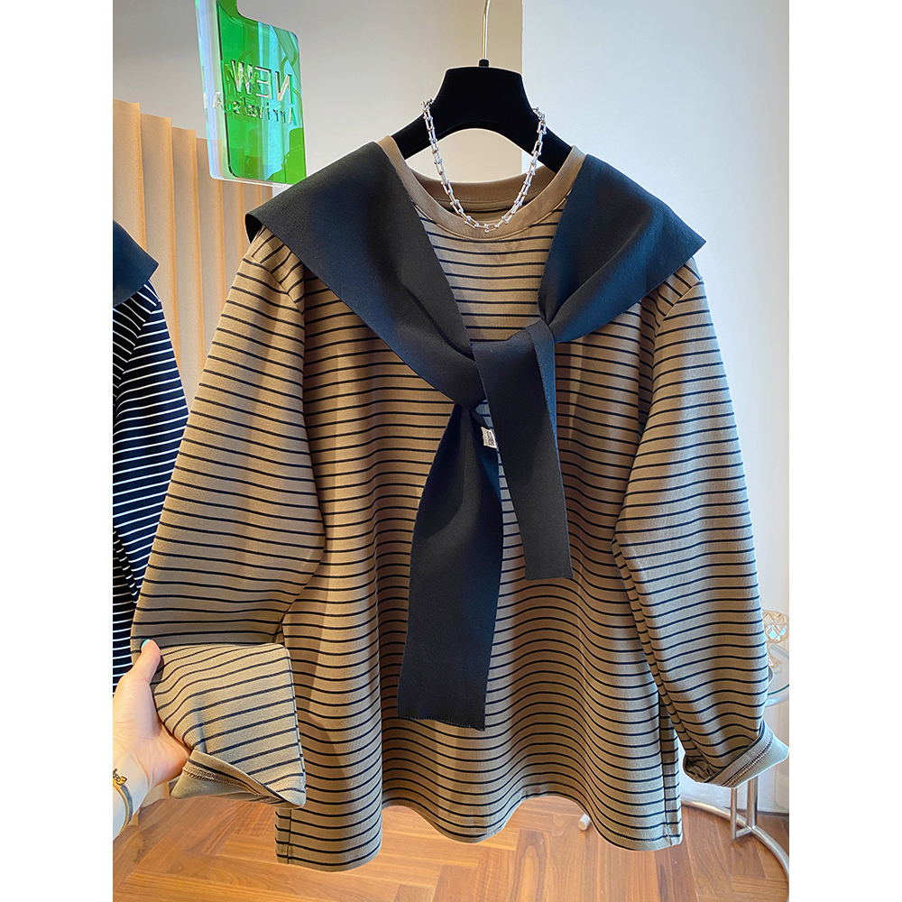 胖妹妹240斤大码设计感披肩连帽条纹长袖卫衣女秋季宽松显瘦上衣