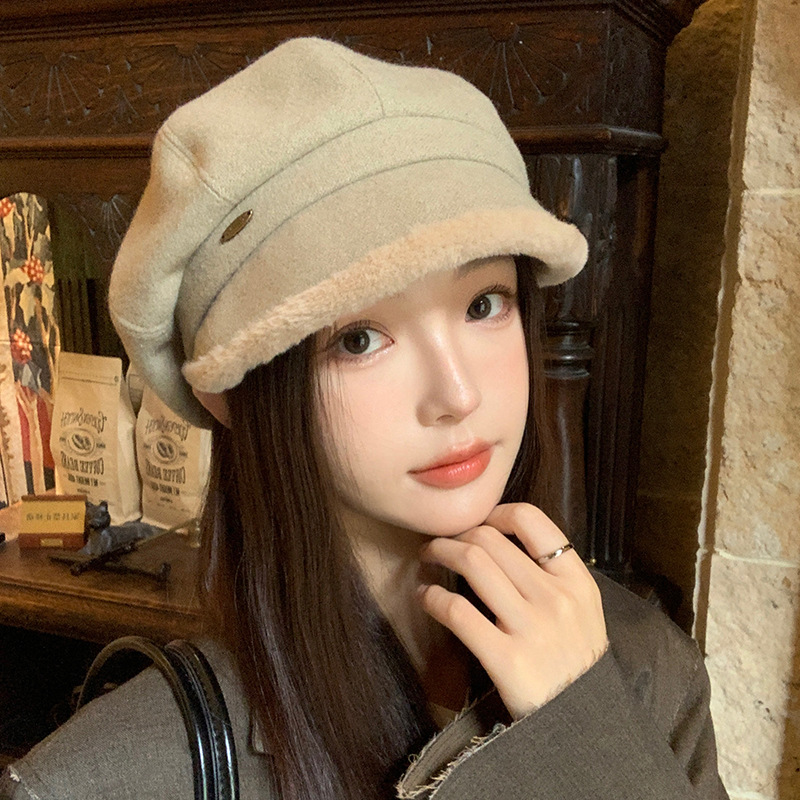 帽子冬季女时尚百搭高级感贝雷帽保暖加厚加绒防寒八角帽女显脸小
