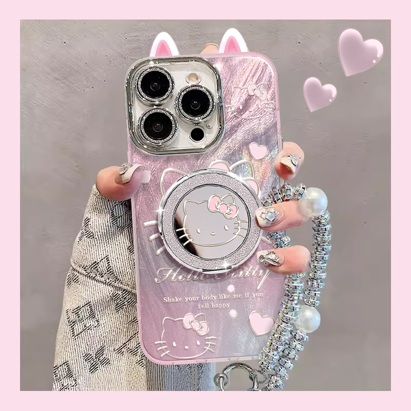 粉晕染KT猫头手机壳适用于苹果16/华为/oppo/vivo新款羽纱壳可爱