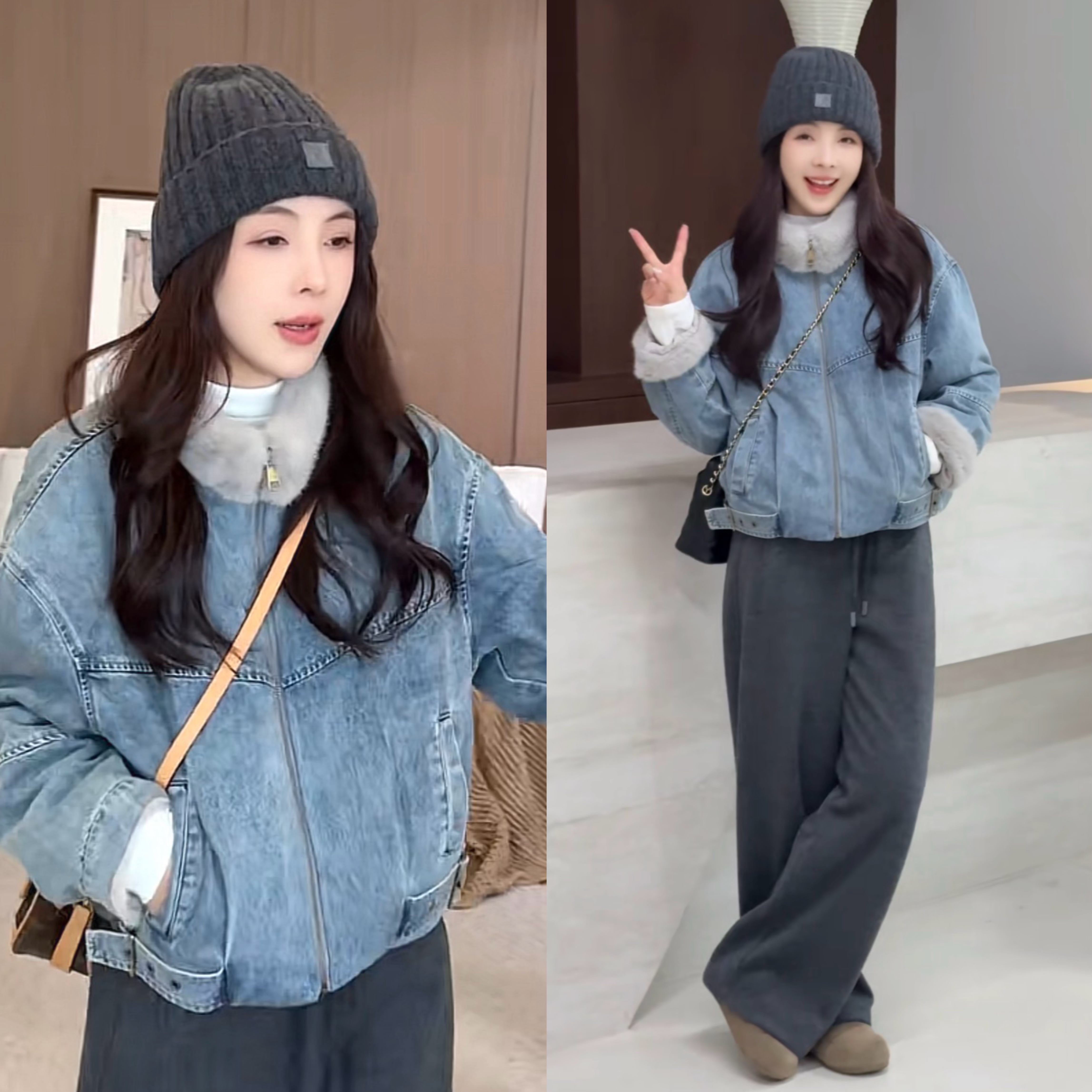 正版设计感立领加绒加厚牛仔外套女2025冬季时尚洋气短款夹克上衣
