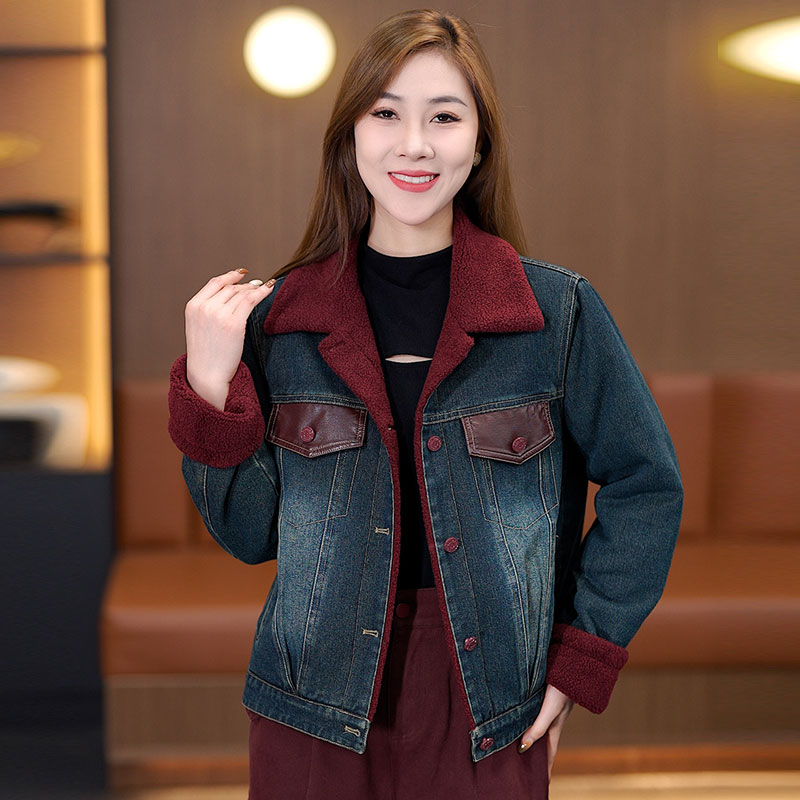 休闲洋气加绒加厚小个子保暖羊羔毛牛仔外套女2025秋冬季新款夹克