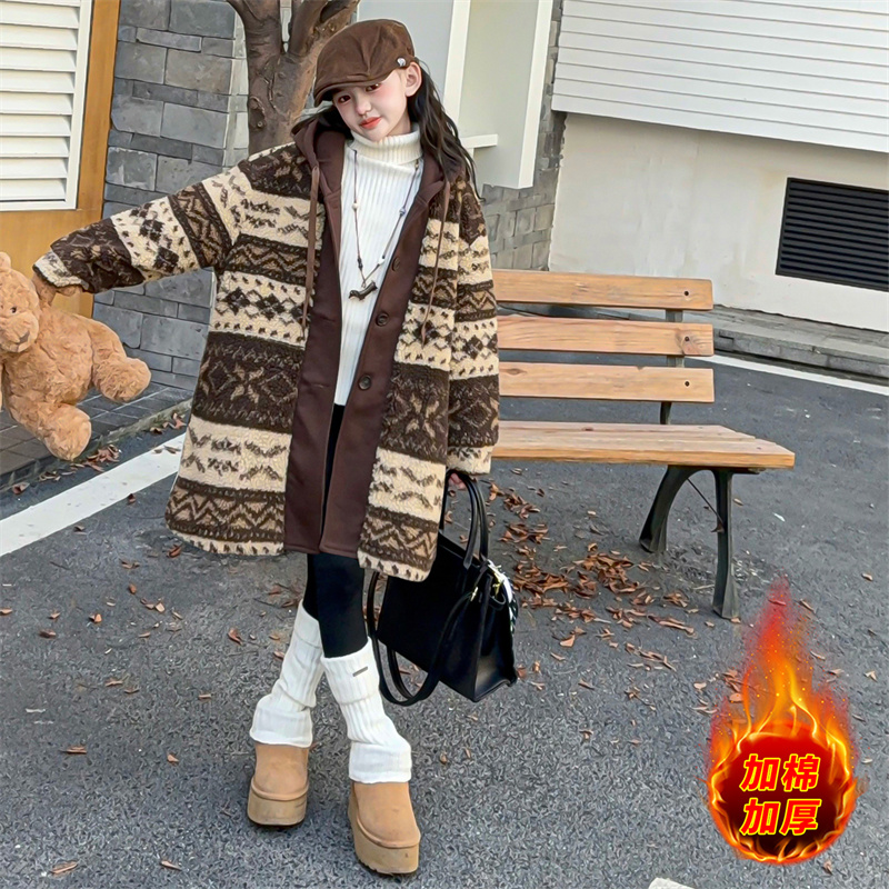【酷哒仔】女童琥珀流光加棉加厚保暖连帽外套2025秋冬装中大童潮范