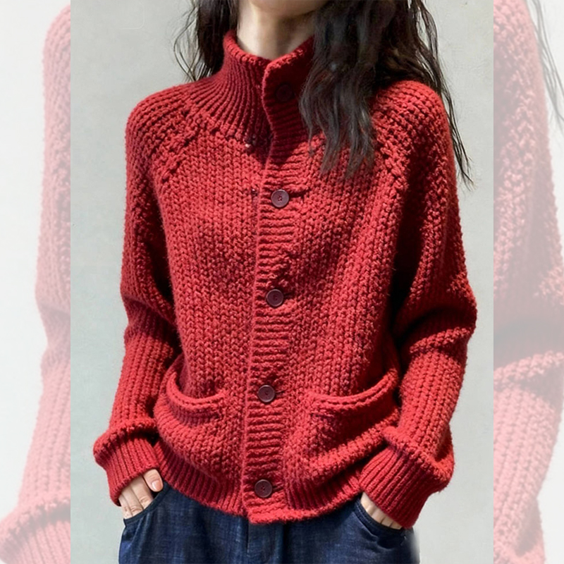 独特漂亮红色小衫外出新款毛衣外套女秋冬季穿搭休闲外穿针织开衫