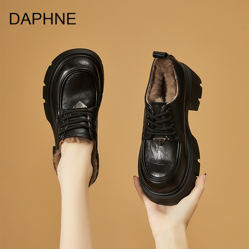 达芙妮真皮增高乐福鞋女2025秋季爆款复古厚底时尚百搭高跟皮鞋女