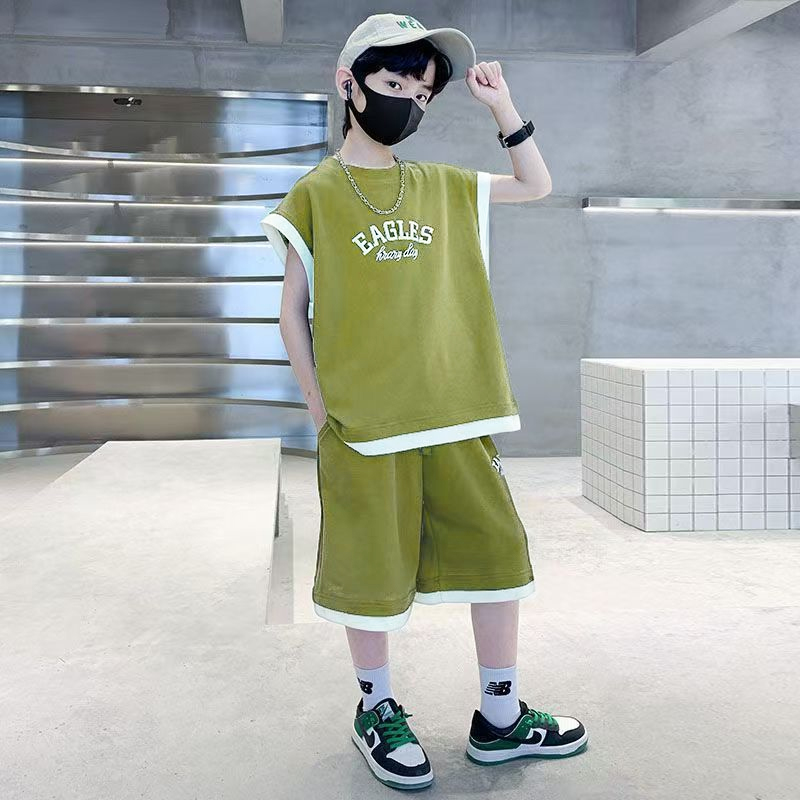 男童新款夏装无袖背心运动套装中大童洋气酷帅短袖短裤宝宝两件套