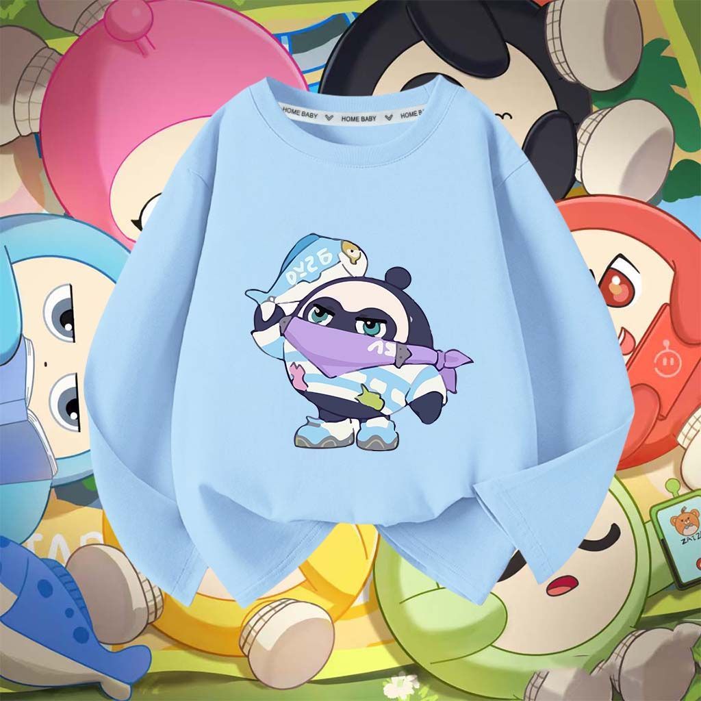 蛋仔派对儿童春秋装新款童装圆领纯色上衣儿童纯棉长袖衣服新款潮