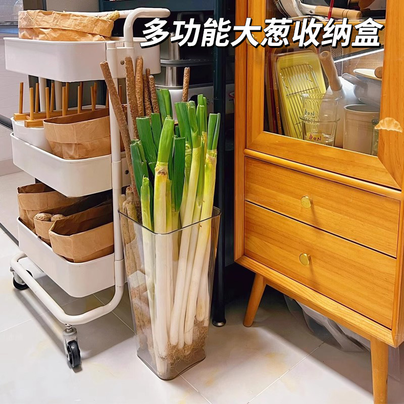 多功能大葱收纳盒铁棍山药透明收纳桶厨房姜蒜食材大容量整理筒