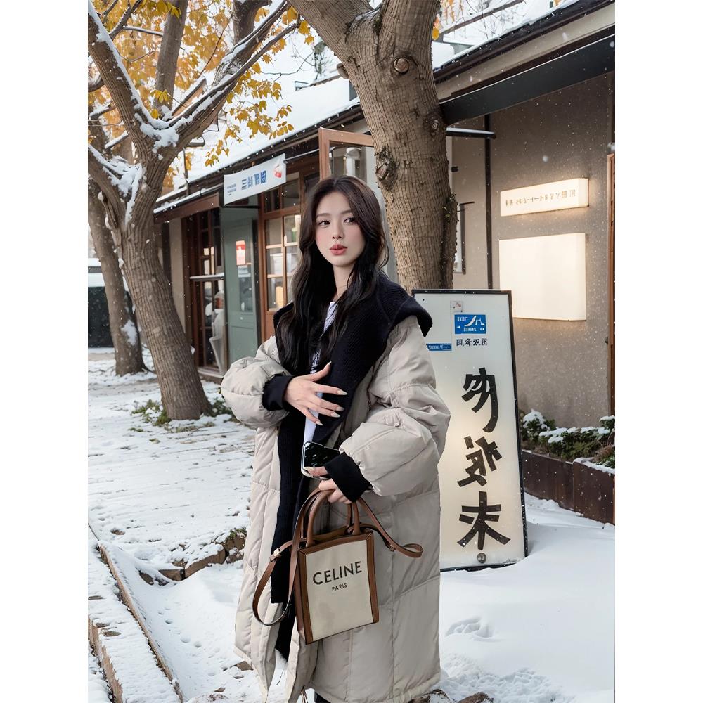韩系中长款连帽棉服女冬季2023新款宽松加厚冬季韩系女款加厚棉服