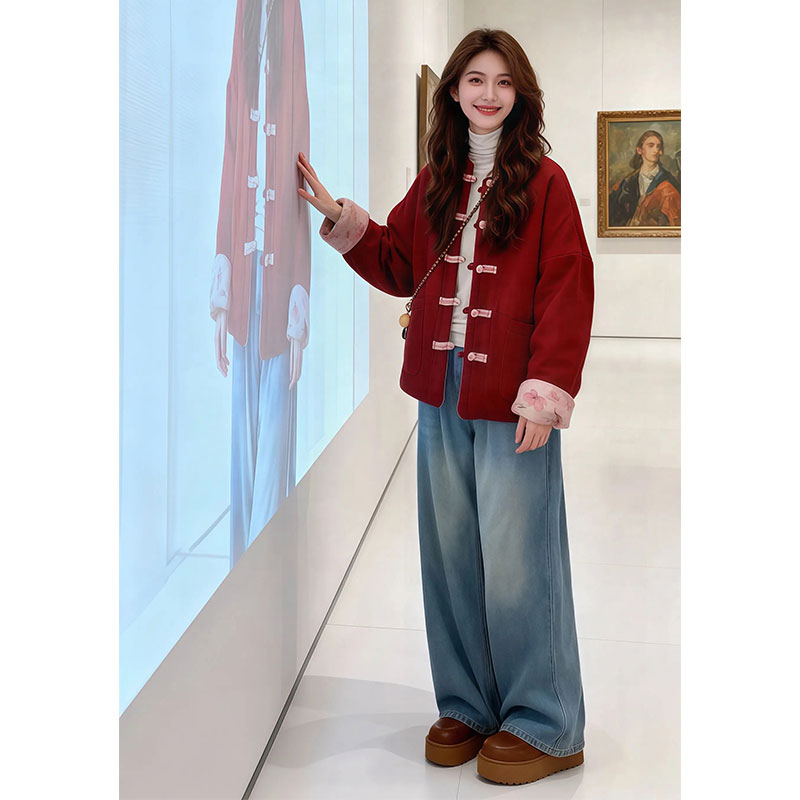 兹伊翰【红郁流金】时尚新中式红色棉衣女2025冬季新款国风加厚外套