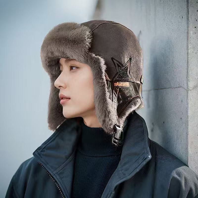 冬季雷锋帽帽子羊羔毛护耳飞行帽男士防寒滑雪冬天防寒东北男生