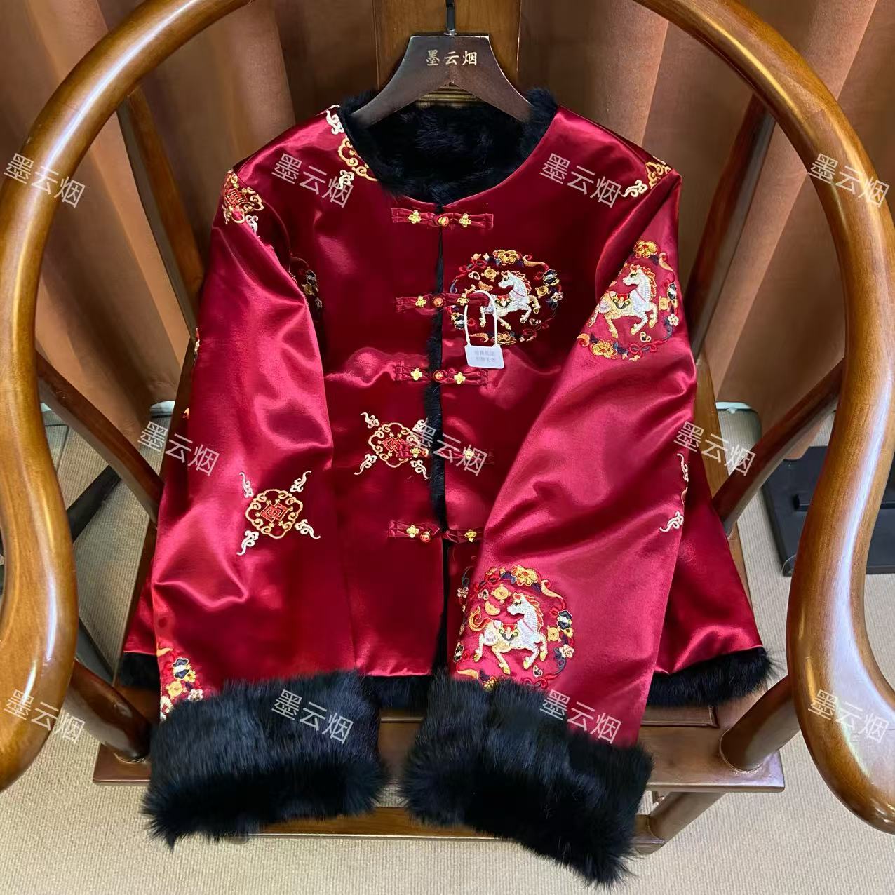 【祈年】新中式双面穿重工刺绣新年服系扣时尚外套女装秋冬款中国风