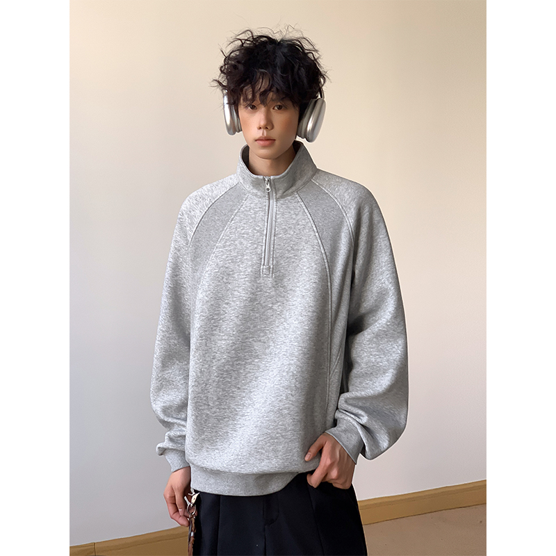 美式解构半拉链短款卫衣男春秋季重磅立领外套cleanfit运动套头衫