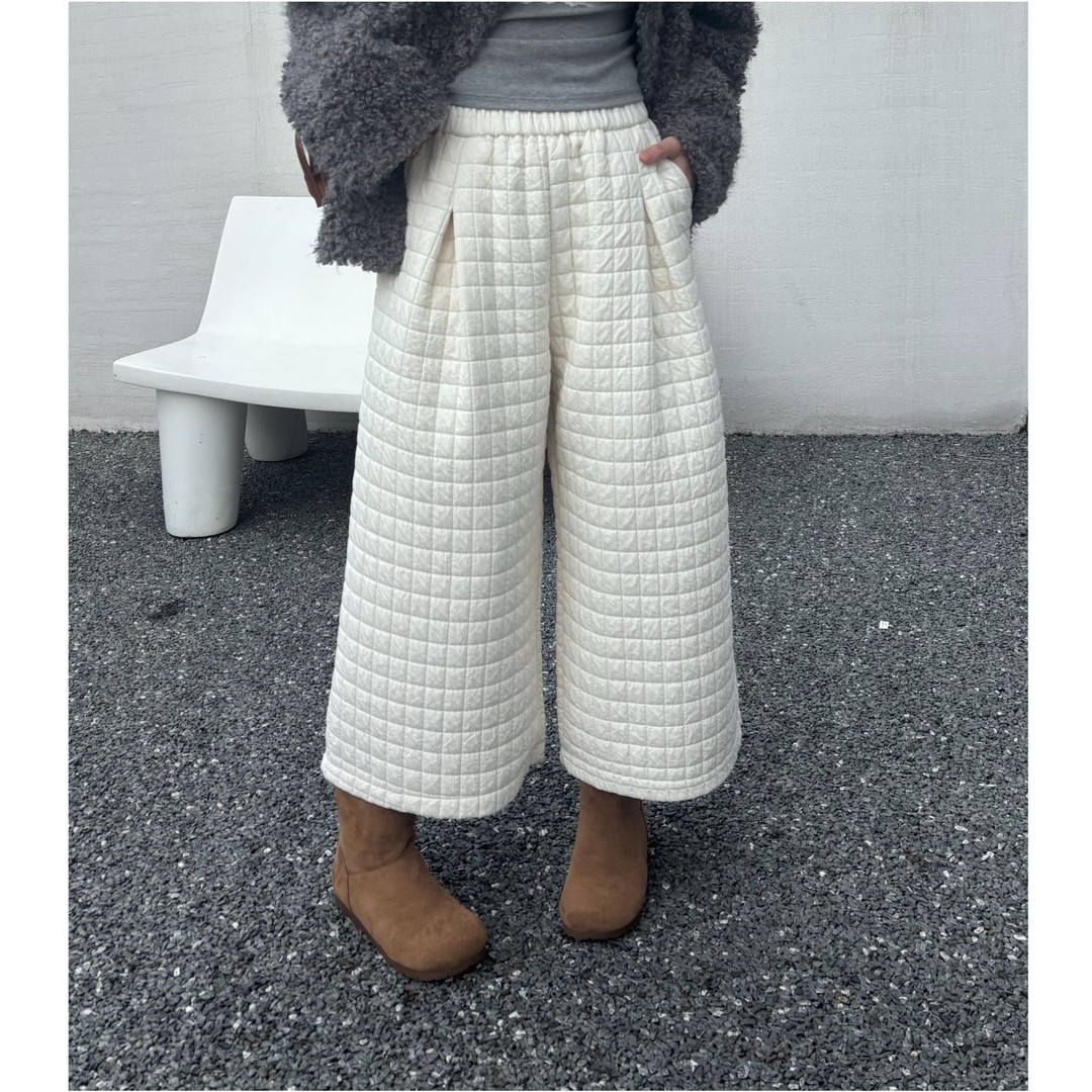 大码冬季设计感菱格夹棉高腰直筒阔腿休闲裤女梨形身材显瘦八分裤